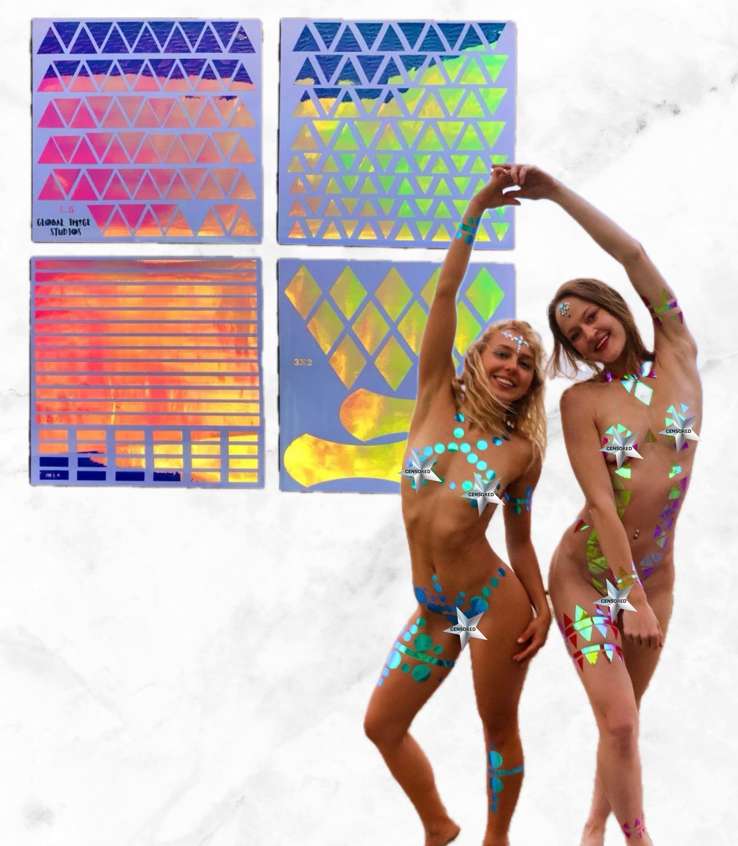 Holographic Body Stickers: Princess Circles, Sharp Aztec, American Mermaid, Ancient Alien, Secret Angel PRO