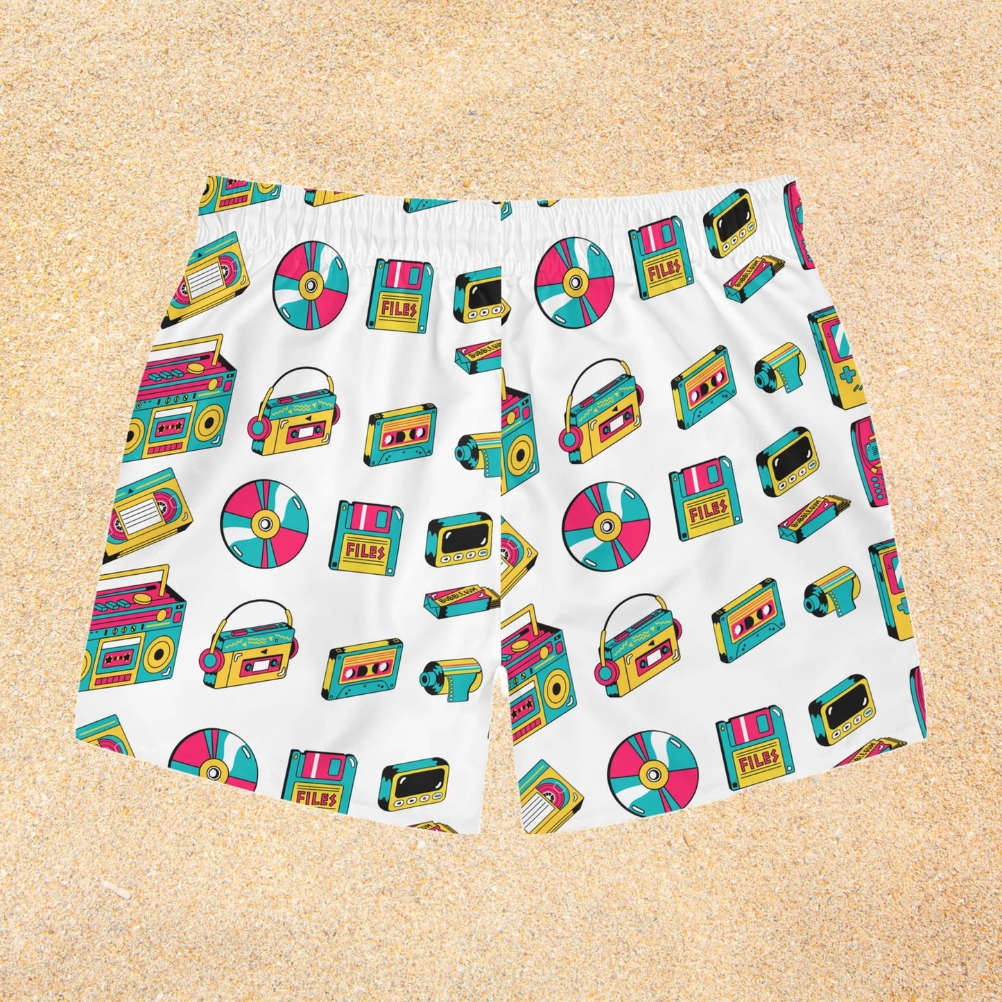 Swim Trunks, Men's Swimwear, 80's & 90's Gadgets Print, Vintage Vibe Swim trunks, Art