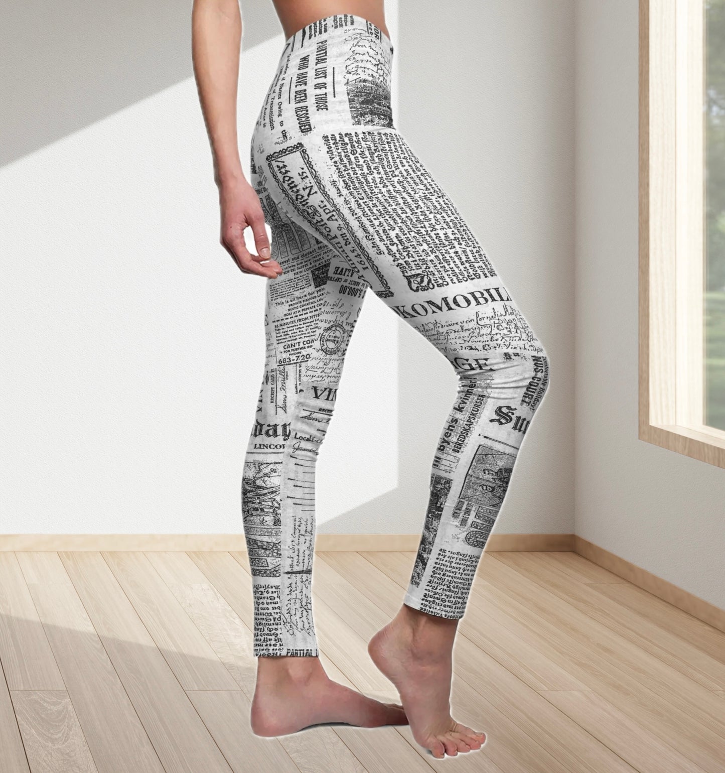 Leggings, Newspaper Print Leggings, Women's Leggings, Casual Leggings, Cut & Sew Leggings, Fashion Leggings