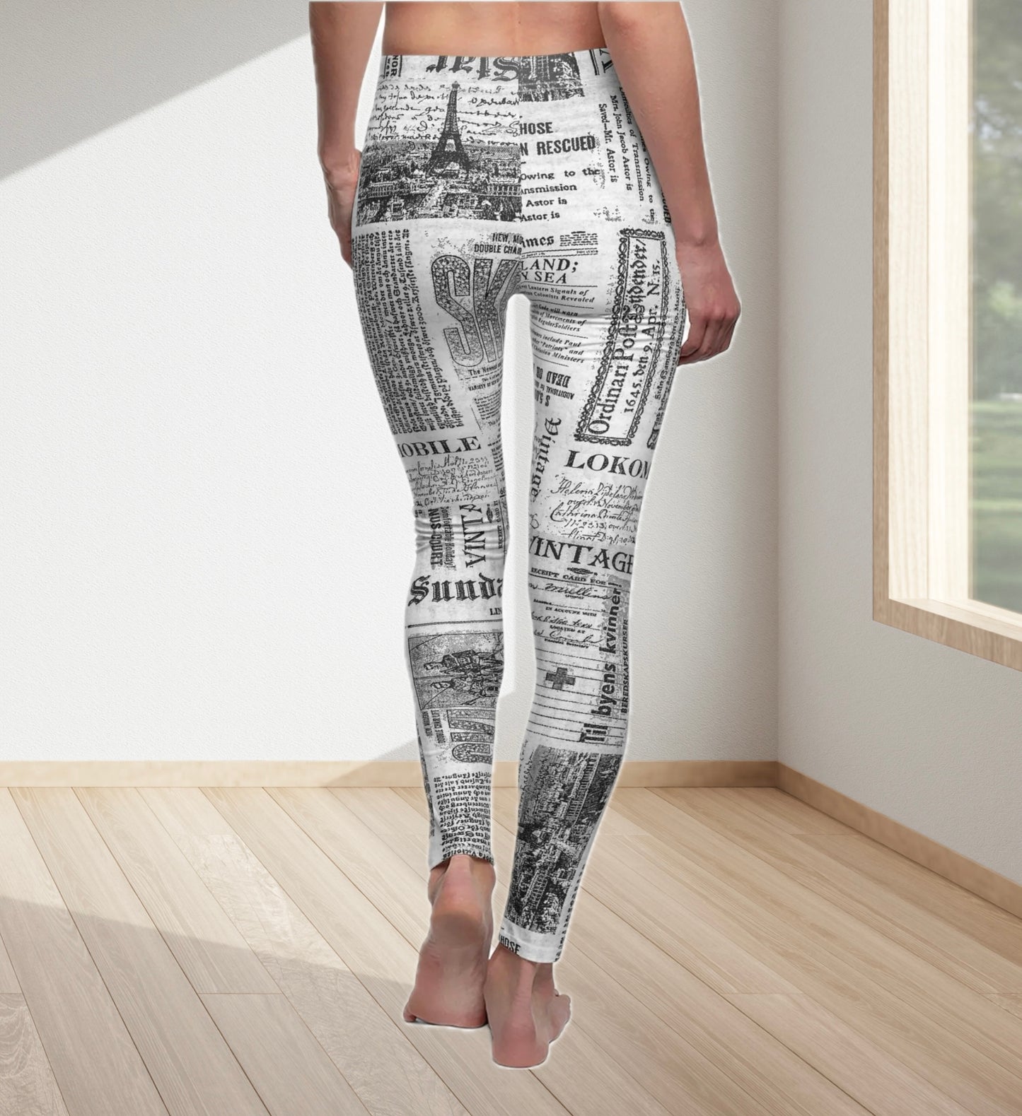 Leggings, Newspaper Print Leggings, Women's Leggings, Casual Leggings, Cut & Sew Leggings, Fashion Leggings