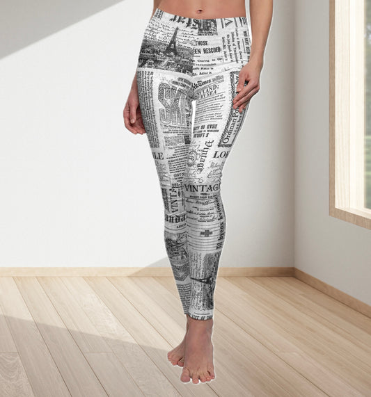 Leggings, Newspaper Print Leggings, Women's Leggings, Casual Leggings, Cut & Sew Leggings, Fashion Leggings